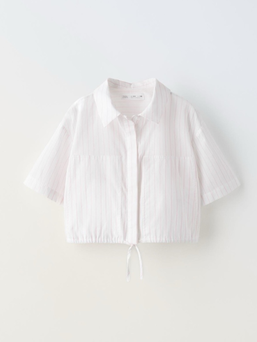NWT Zara 8-9Y organic cotton striped drawstring shirt top with collar button up